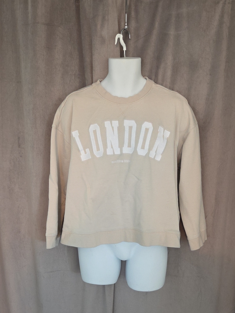 Scotch & Soda Beige Crewneck Sweatshirt with White 'LONDON' Graphic